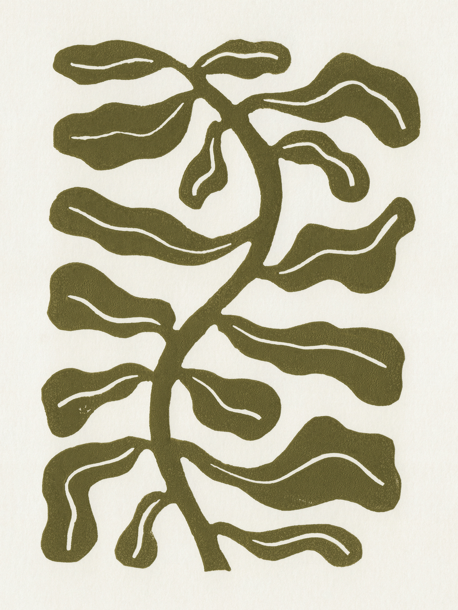 Grafische Illustration von geschwungenen, grünen Linien auf beigem Hintergrund.