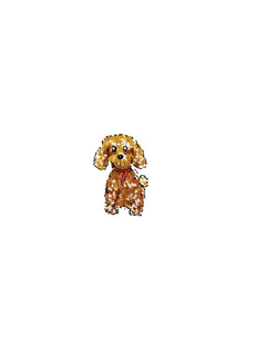 Illustration eines kleinen braunen Hundes auf weißem Hintergrund.