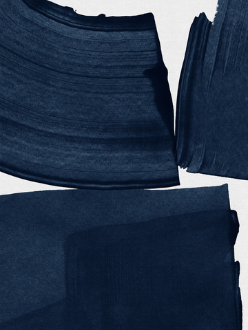 Abstrakte Illustration mit dunkelblauen Pinselstrichen auf grauem Hintergrund.