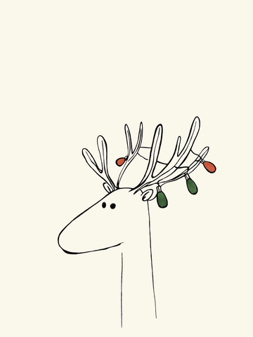 Illustration eines Rentiers mit Weihnachtslichtern in den Hörnern.