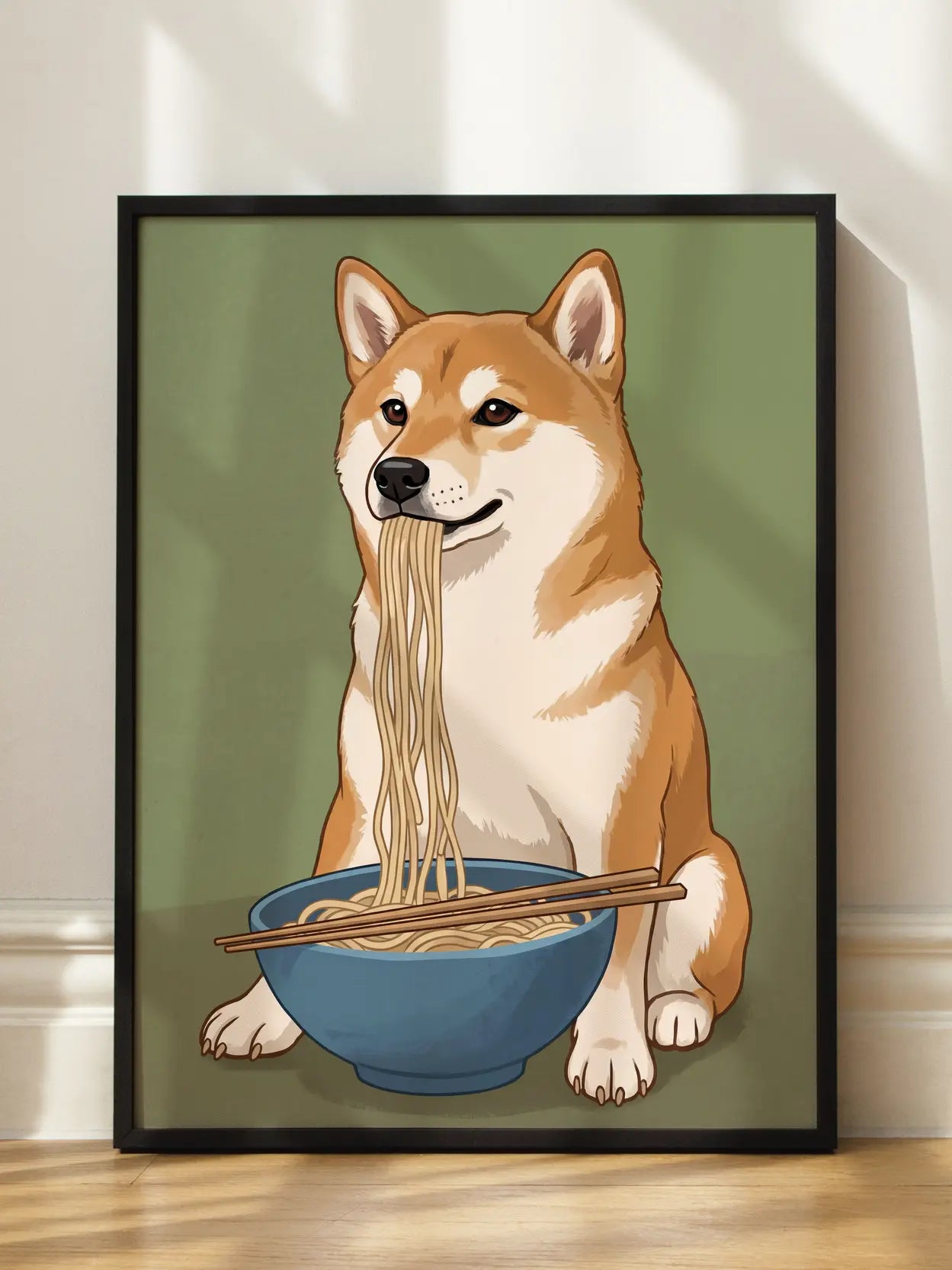 Dog Eating Noodles Poster