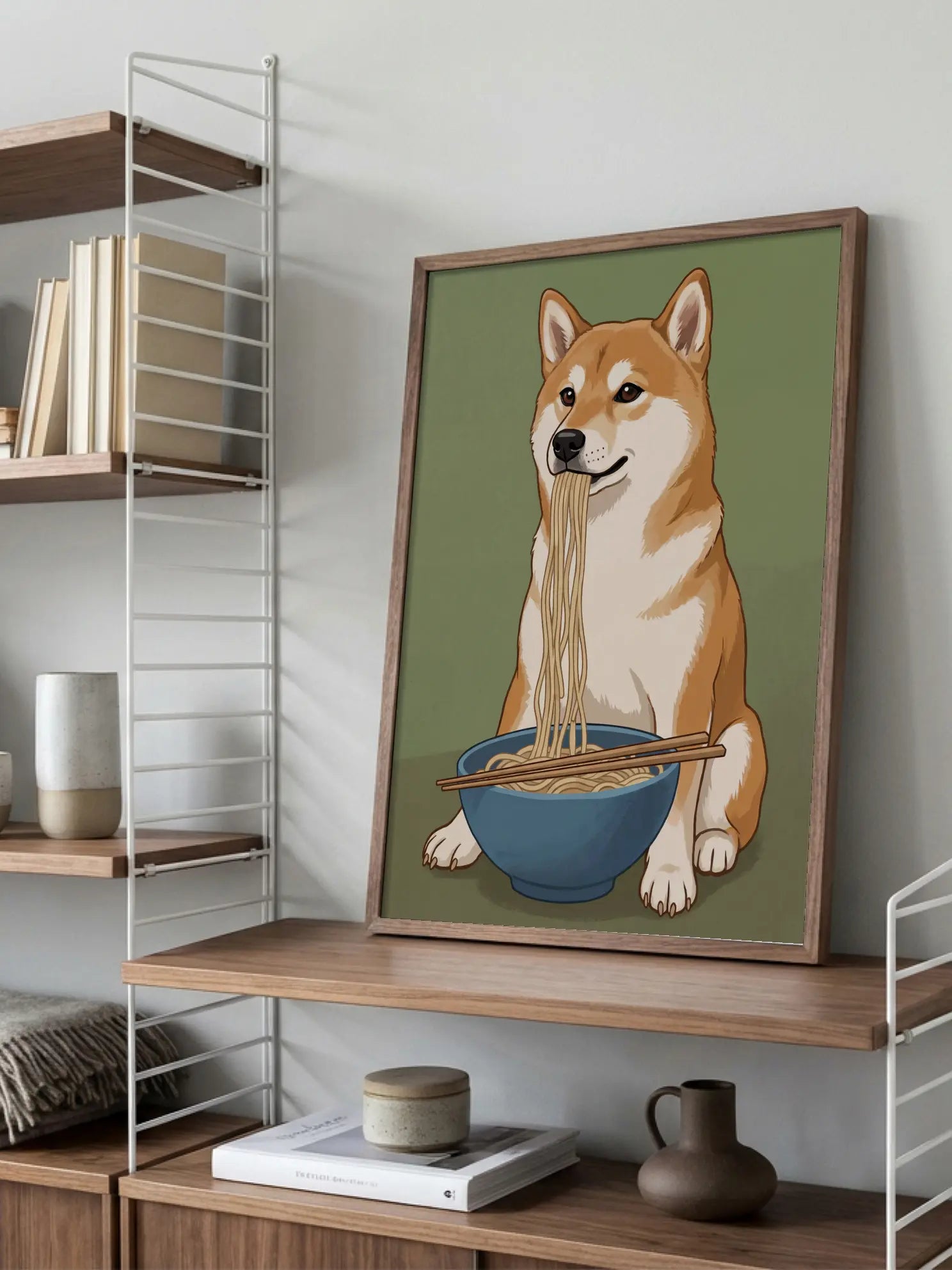 Dog Eating Noodles Poster