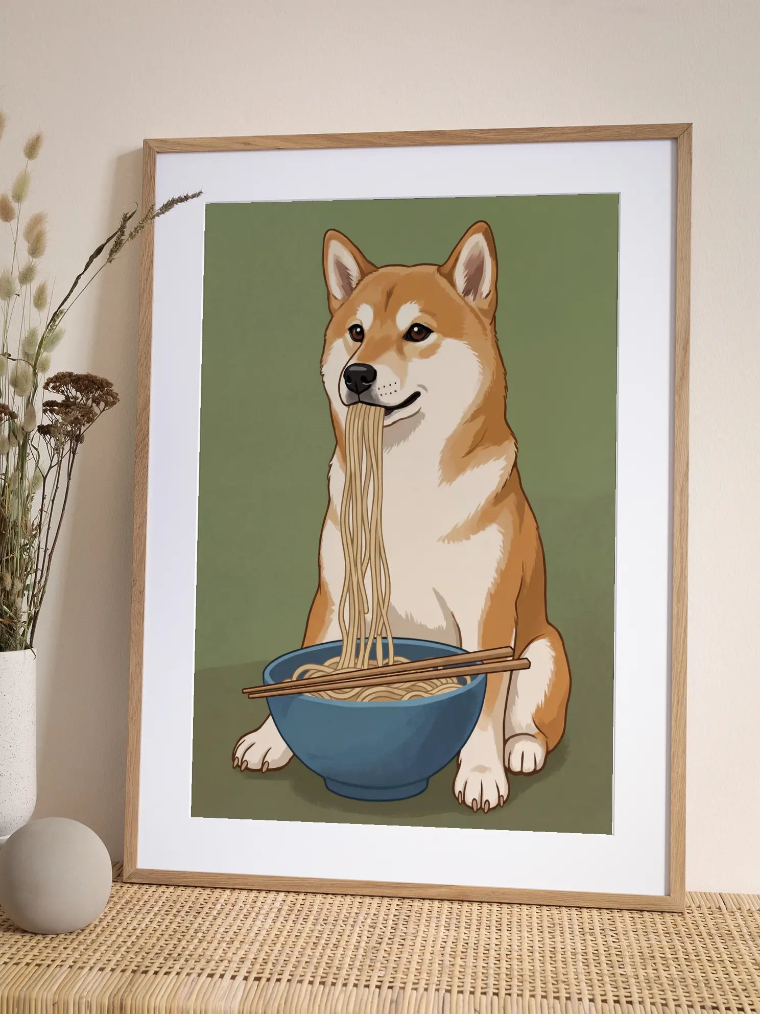 Dog Eating Noodles Poster