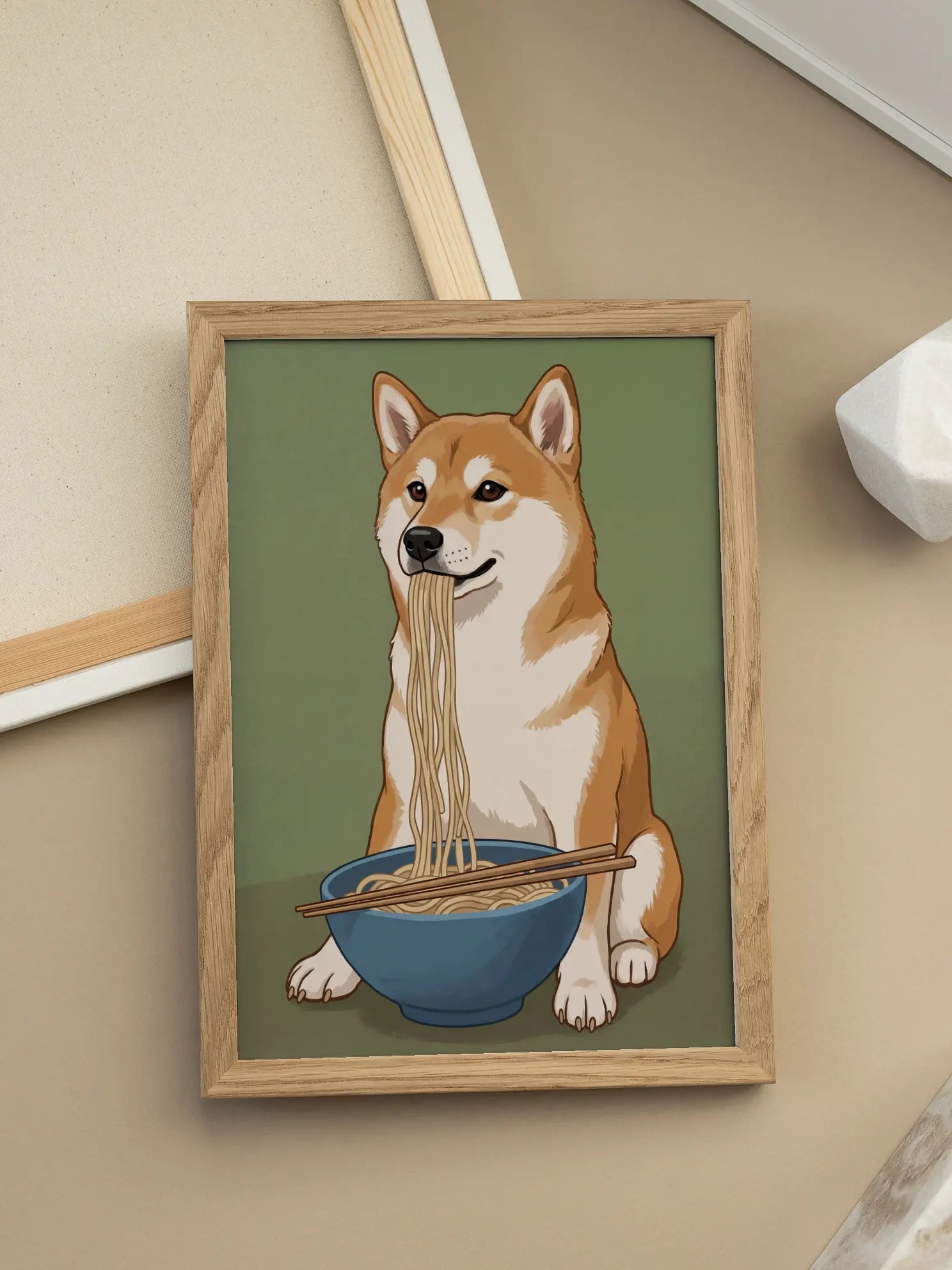 Dog Eating Noodles Poster
