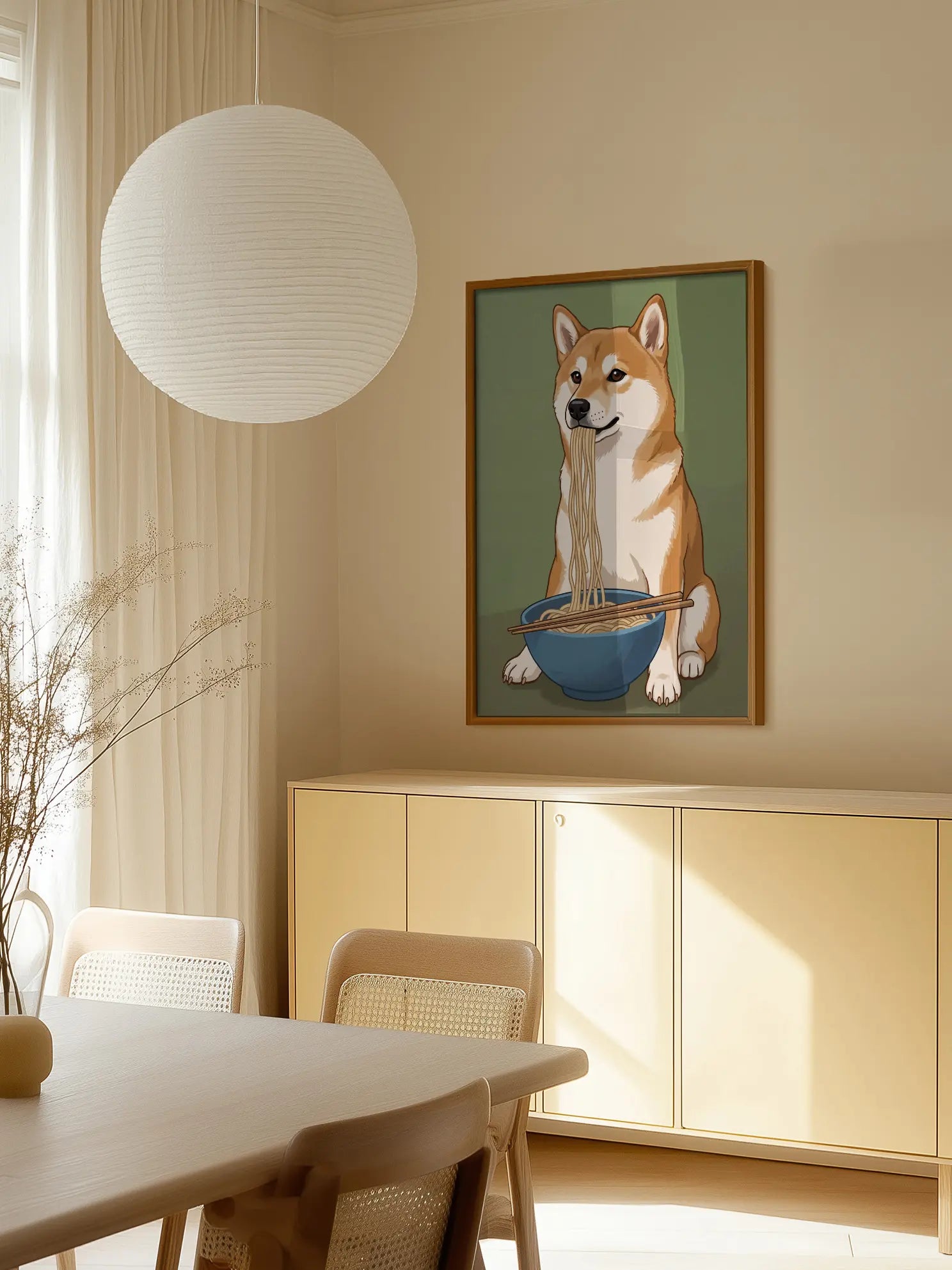 Dog Eating Noodles Poster