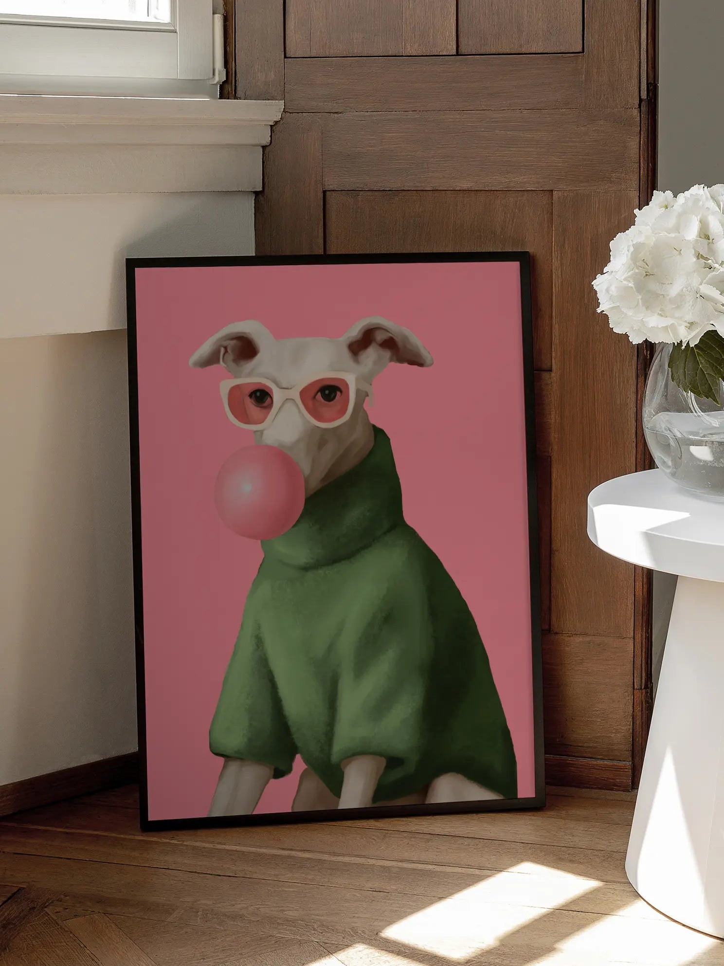 Dog in Green Bubblegum Poster