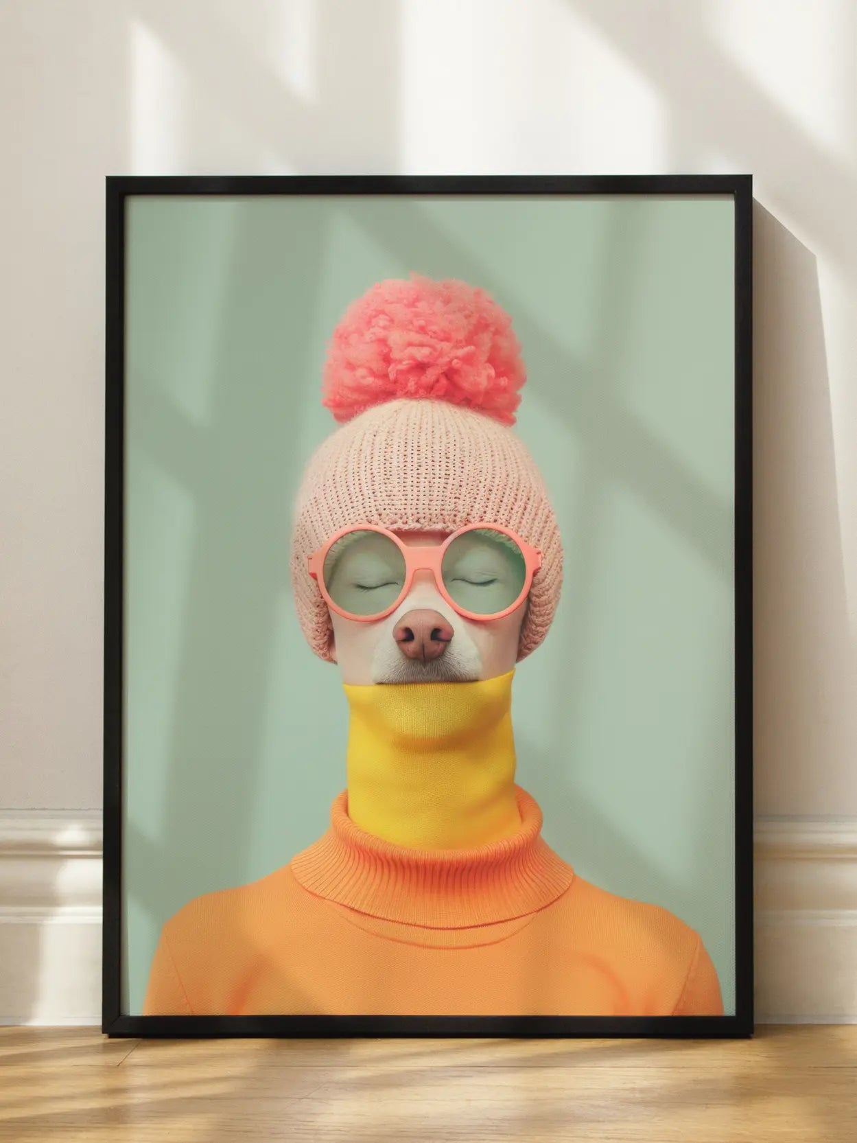 Dog in Orange Outfit Poster