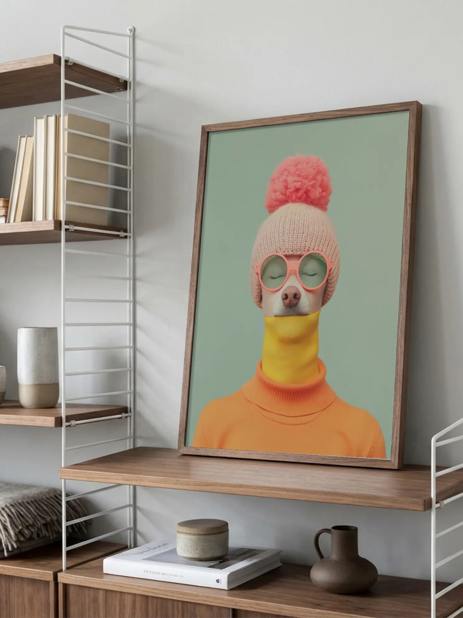 Dog in Orange Outfit Poster