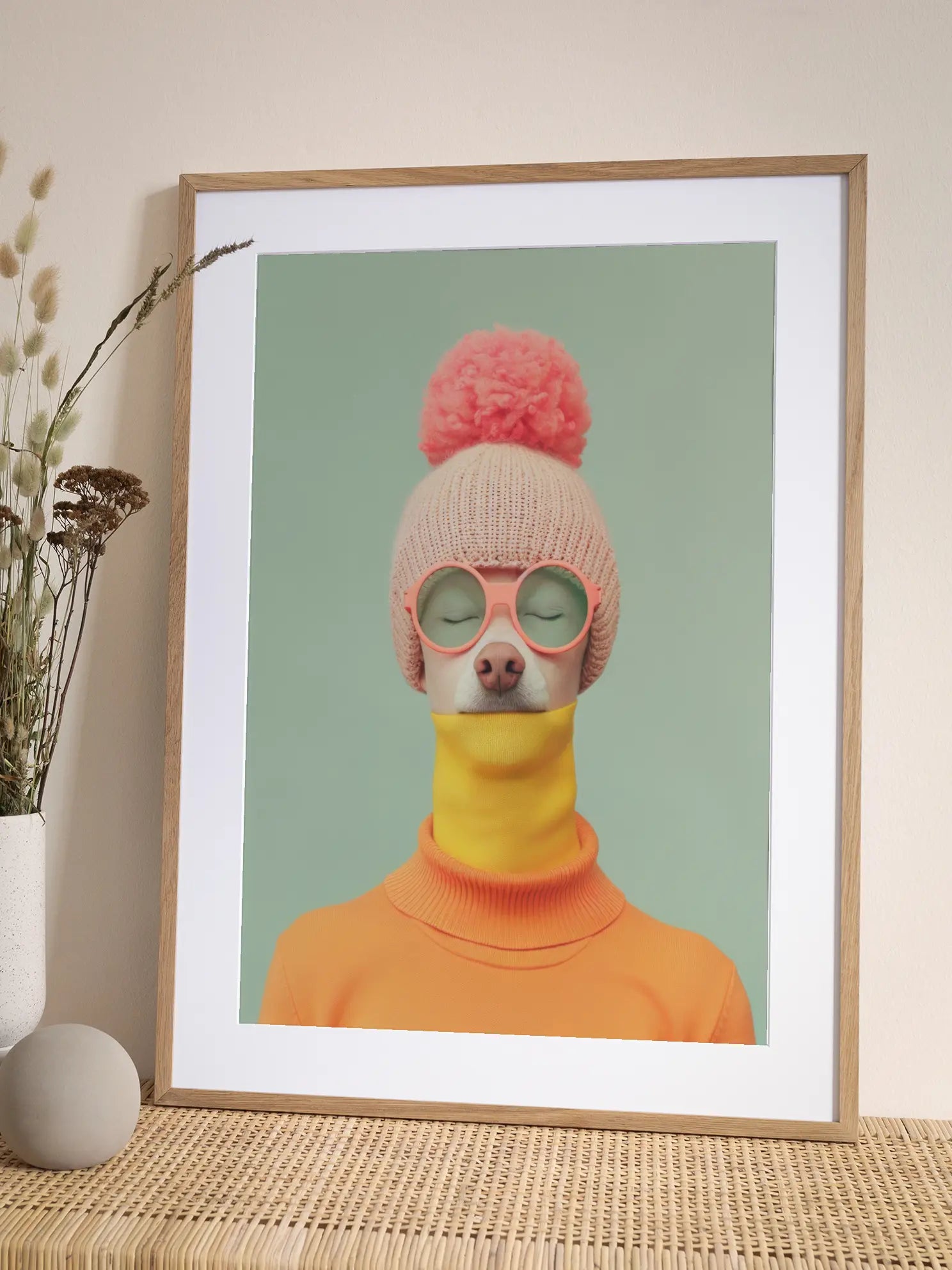 Dog in Orange Outfit Poster