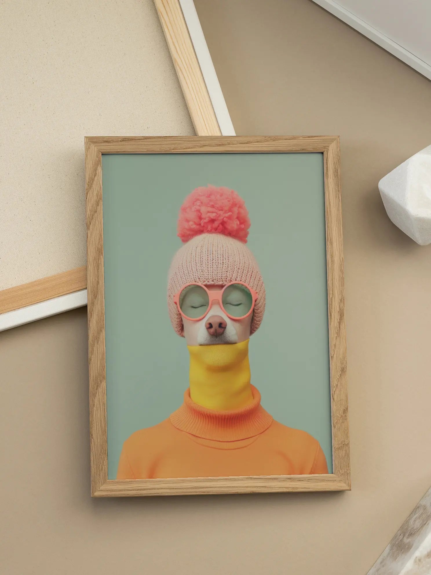Dog in Orange Outfit Poster