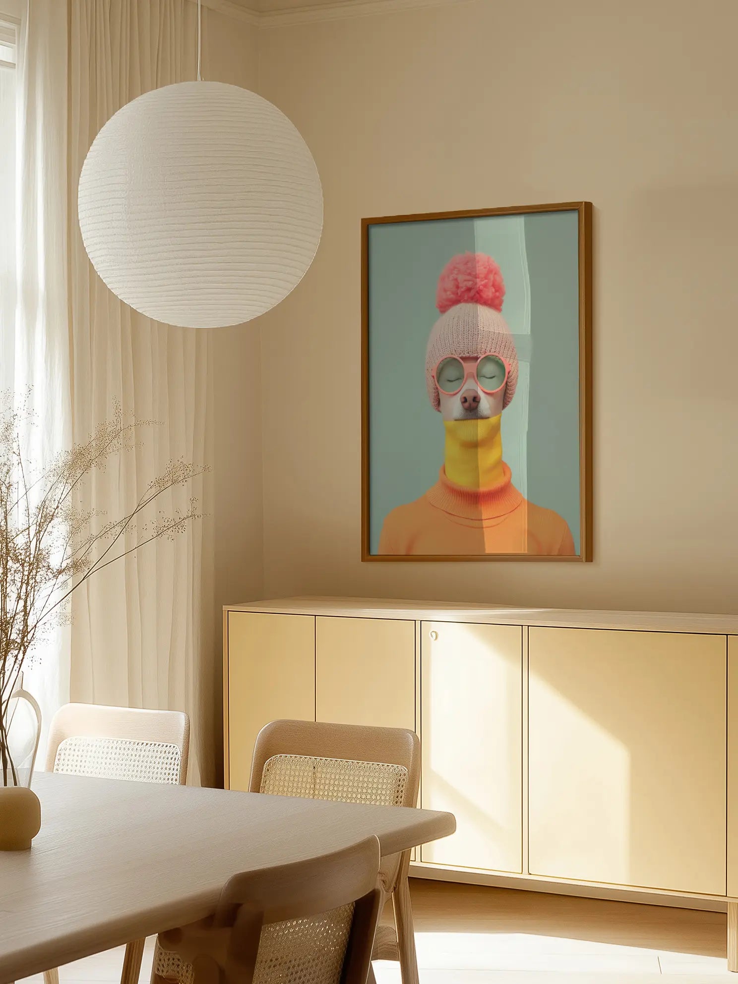 Dog in Orange Outfit Poster