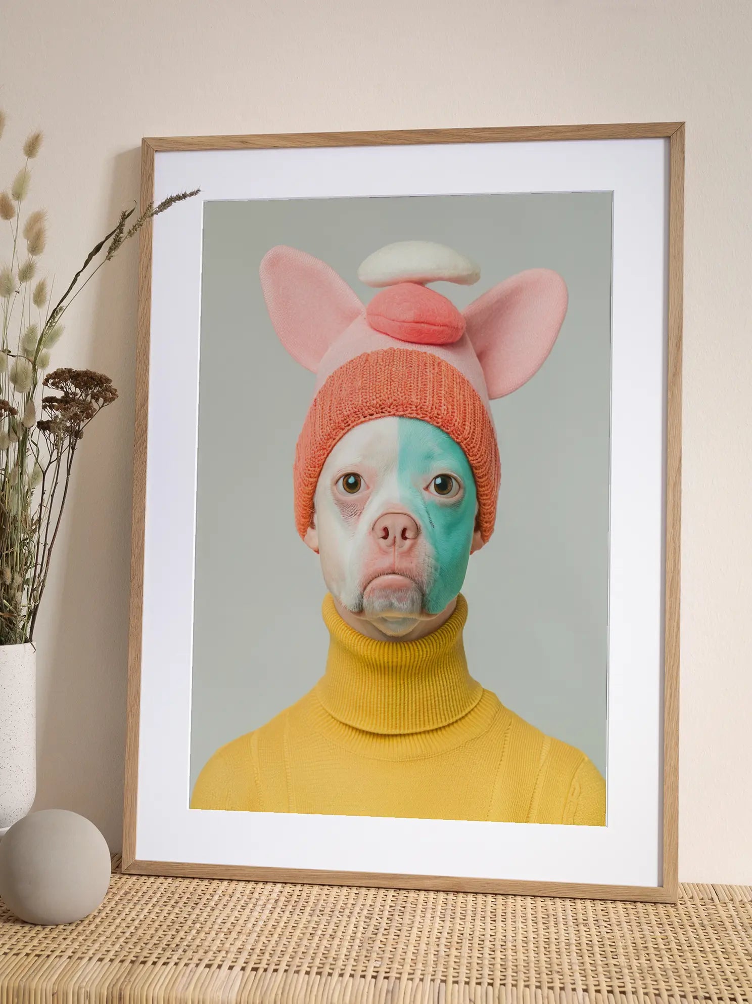 Dog in Pink Hat Poster