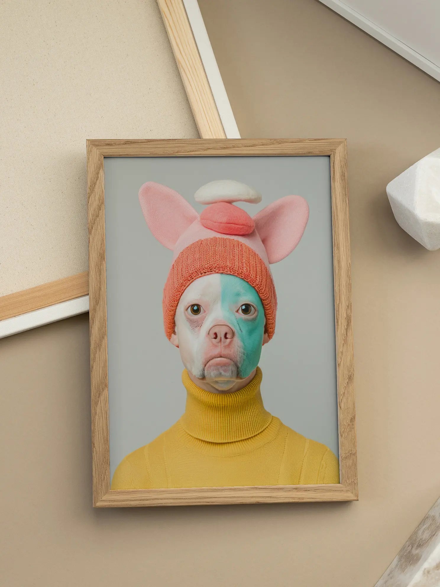 Dog in Pink Hat Poster