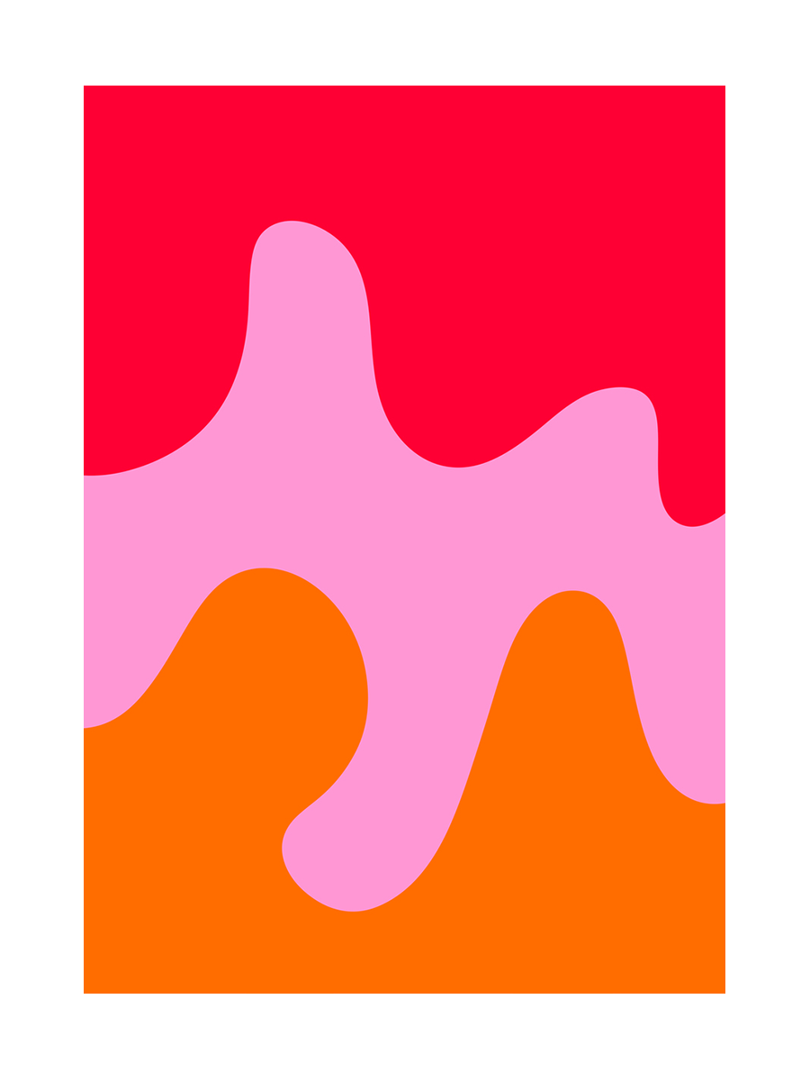 Abstraktes Design mit fließenden Formen in Pink, Rot und Orange.