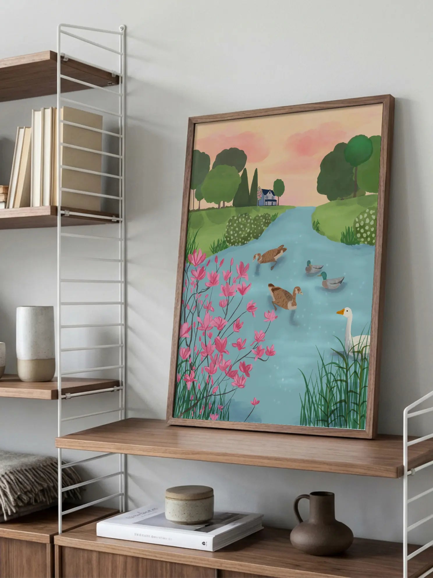 Ducks River Landscape Poster
