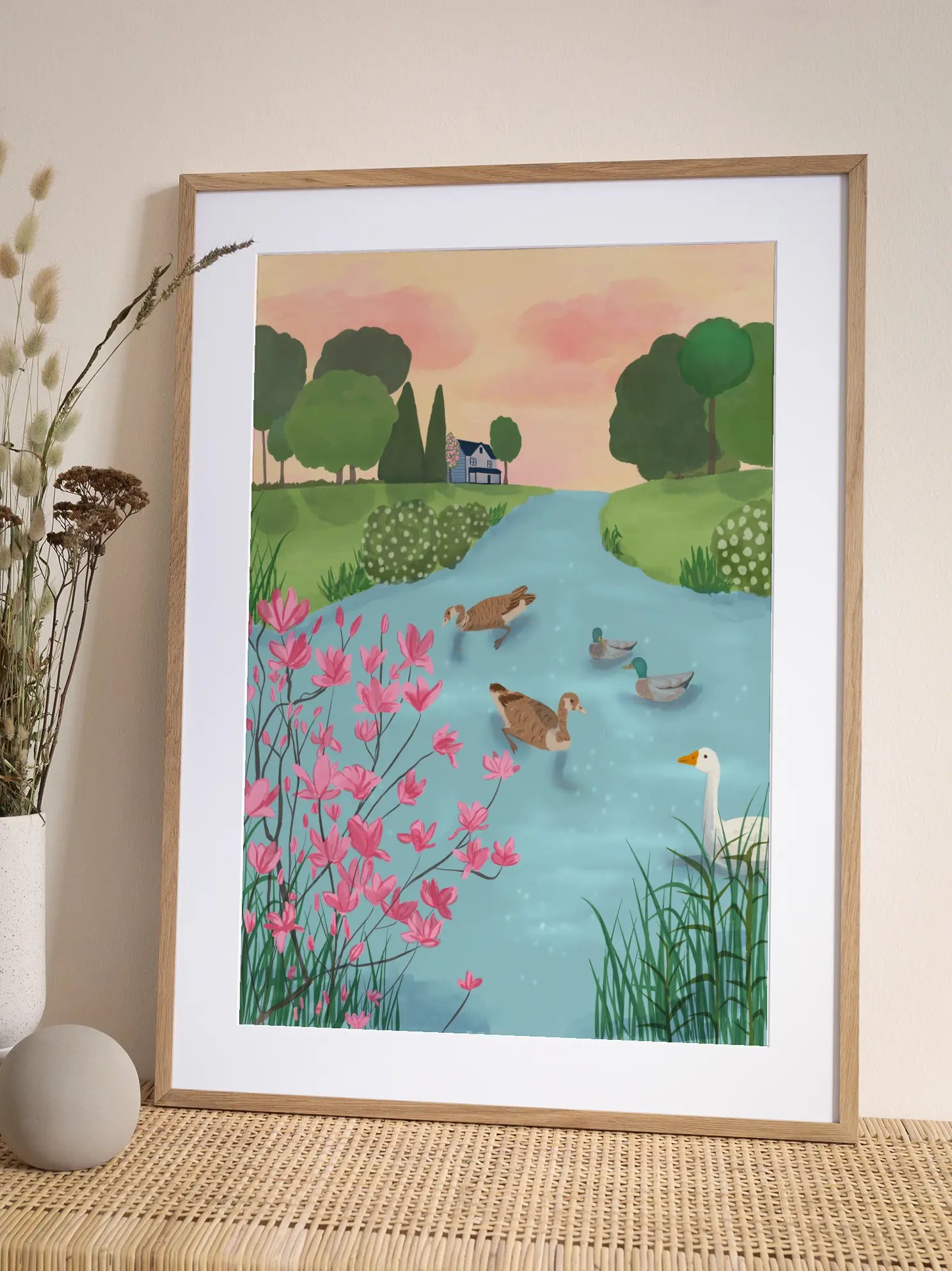 Ducks River Landscape Poster