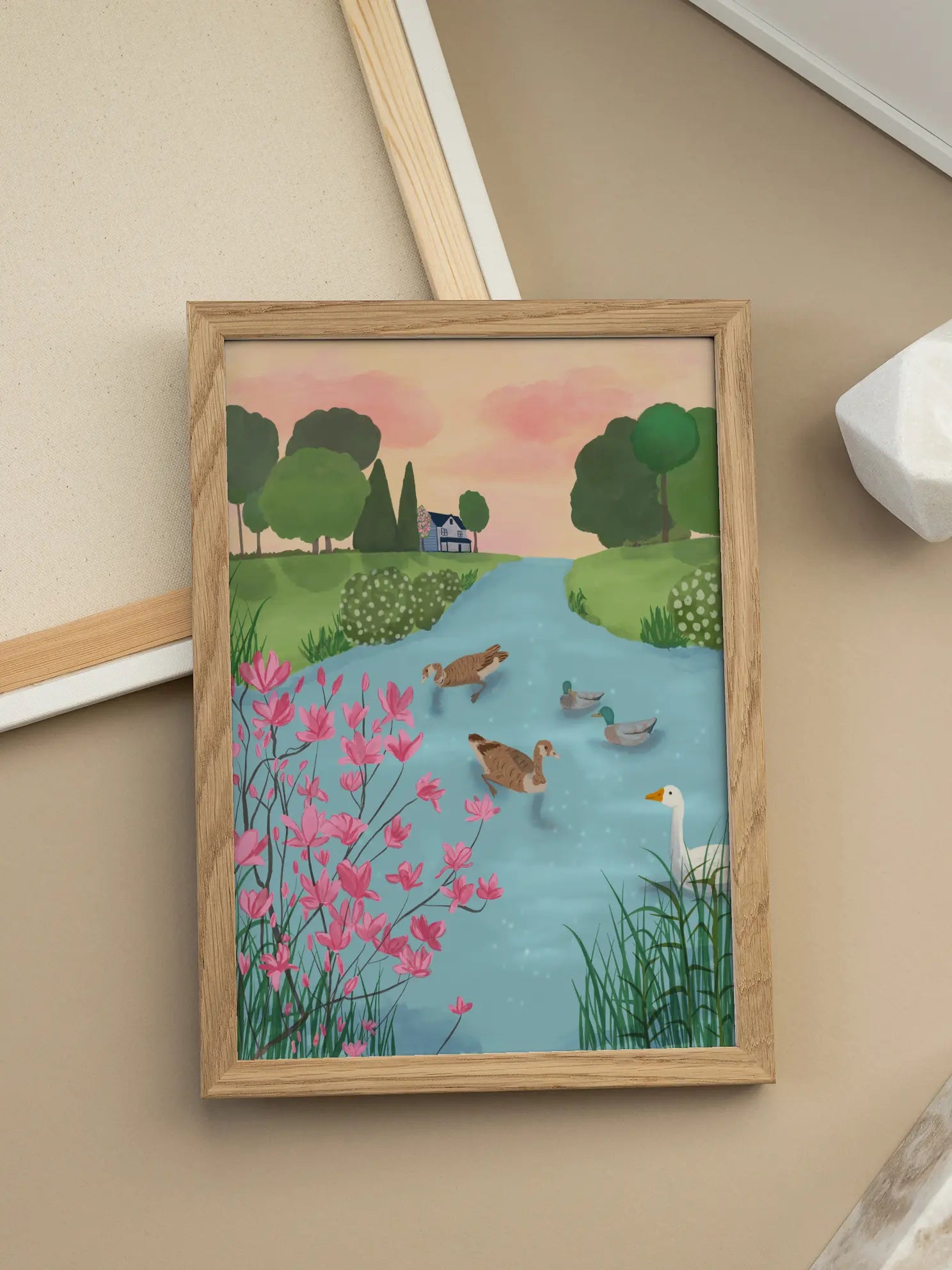Ducks River Landscape Poster