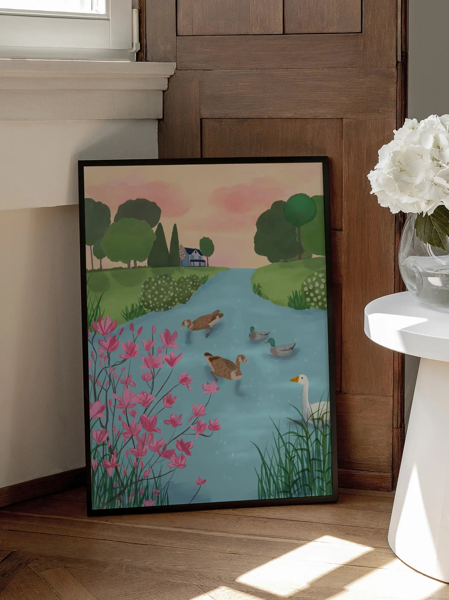 Ducks River Landscape Poster