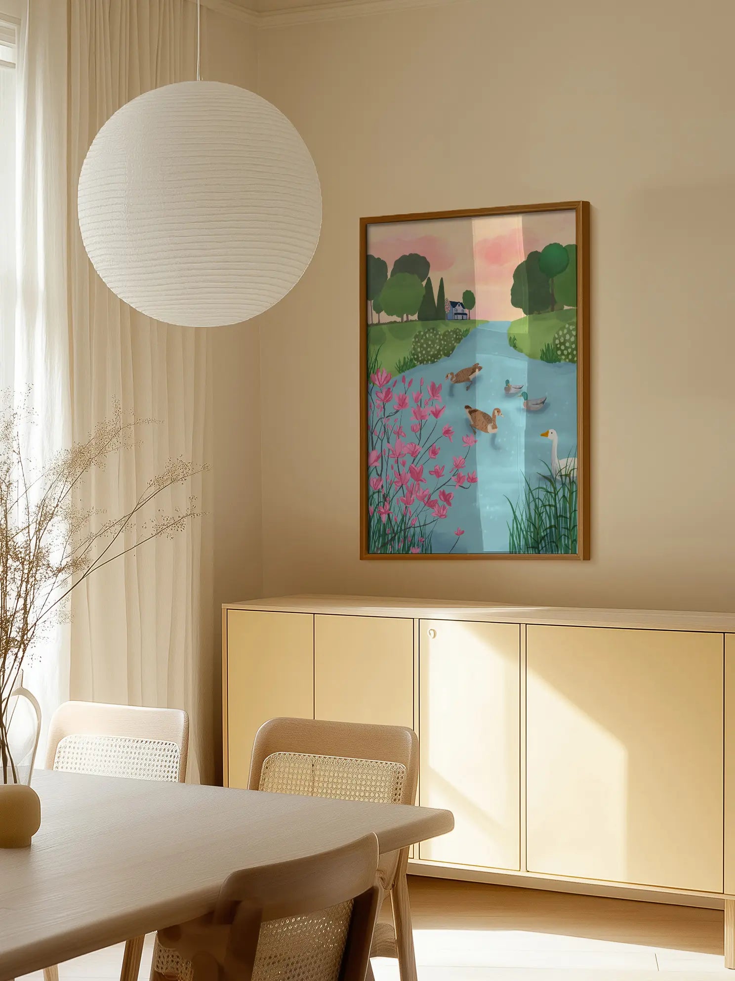 Ducks River Landscape Poster