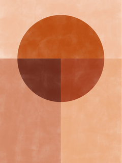 Grafische Illustration mit einem Kreis und einem Quadrat in Orange und Rosa.