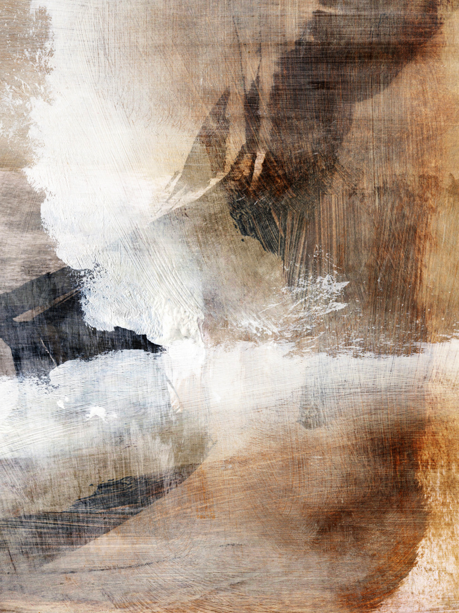 Abstraktes Acrylgemälde in erdigen Tönen mit Weiß- und Braunschichten.