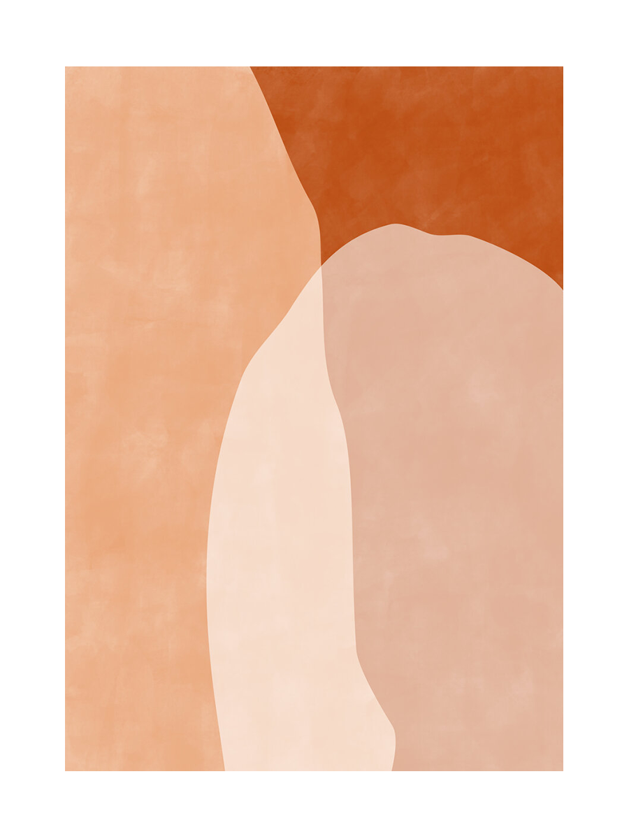 Grafische Illustration mit abstrakten Formen in Orangetönen und strukturiertem Hintergrund.