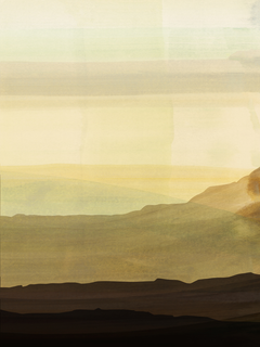 Abstrakte Darstellung eines Sonnenuntergangs in Gelb- und Brauntönen.