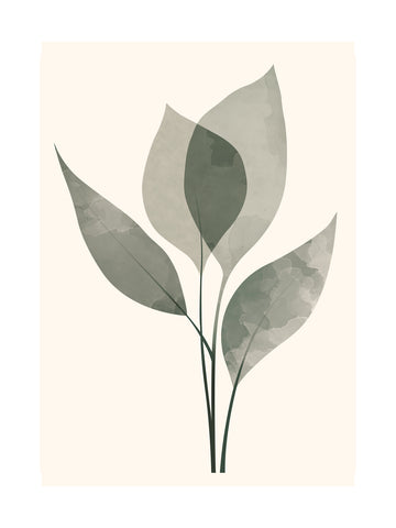 Grafische Illustration von grünen Blättern mit Aquarelleffekt auf hellbeigem Hintergrund.