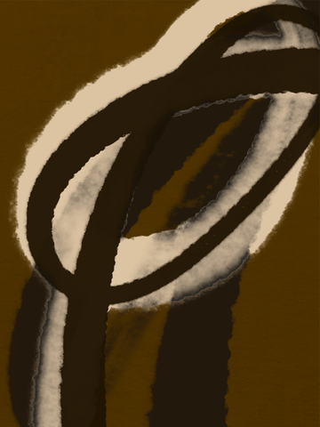 Abstraktes Poster mit braunen und beigen Linien auf dunkelbraunem Hintergrund.