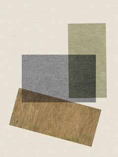 Poster mit Rechtecken in Grün, Grau und Braun auf beigem Hintergrund.