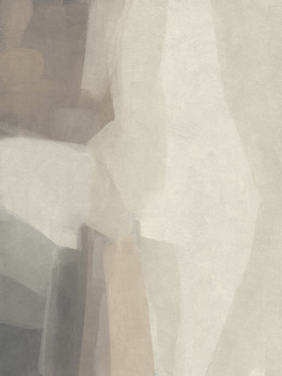 Abstraktes Poster mit Formen in Beige und Braun.