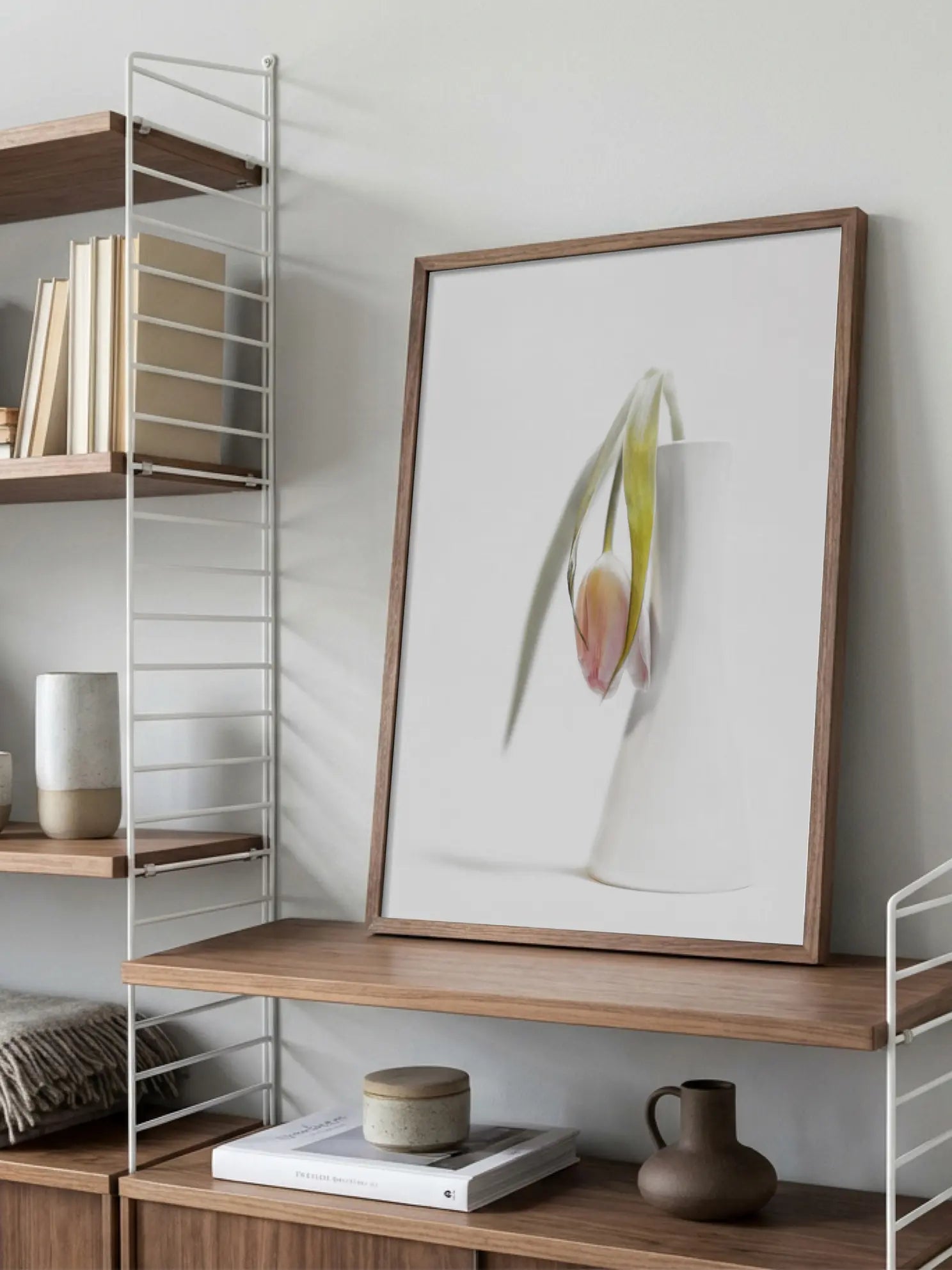 Fading Tulip In White Vase Poster