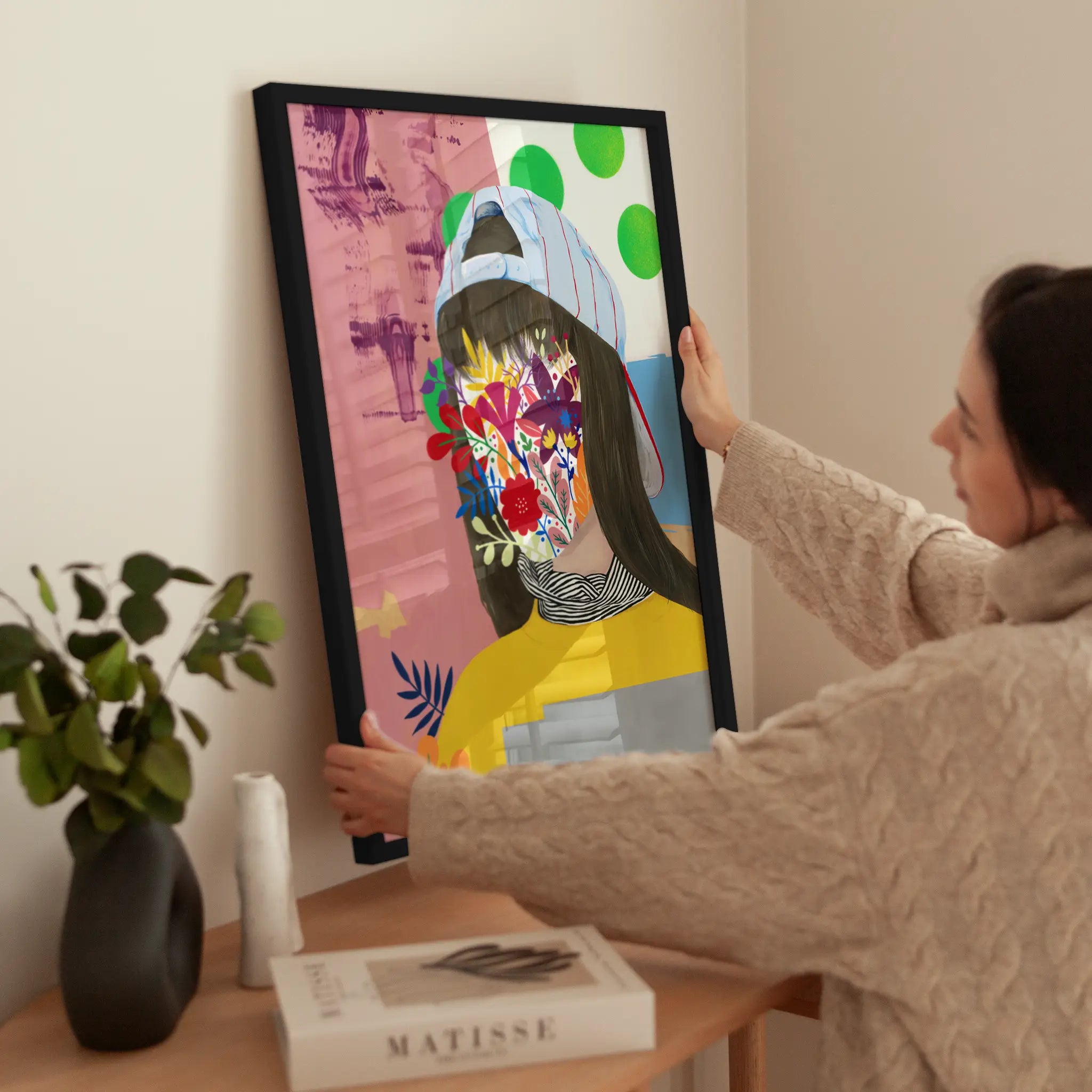 Floral Face wird aufgehängt