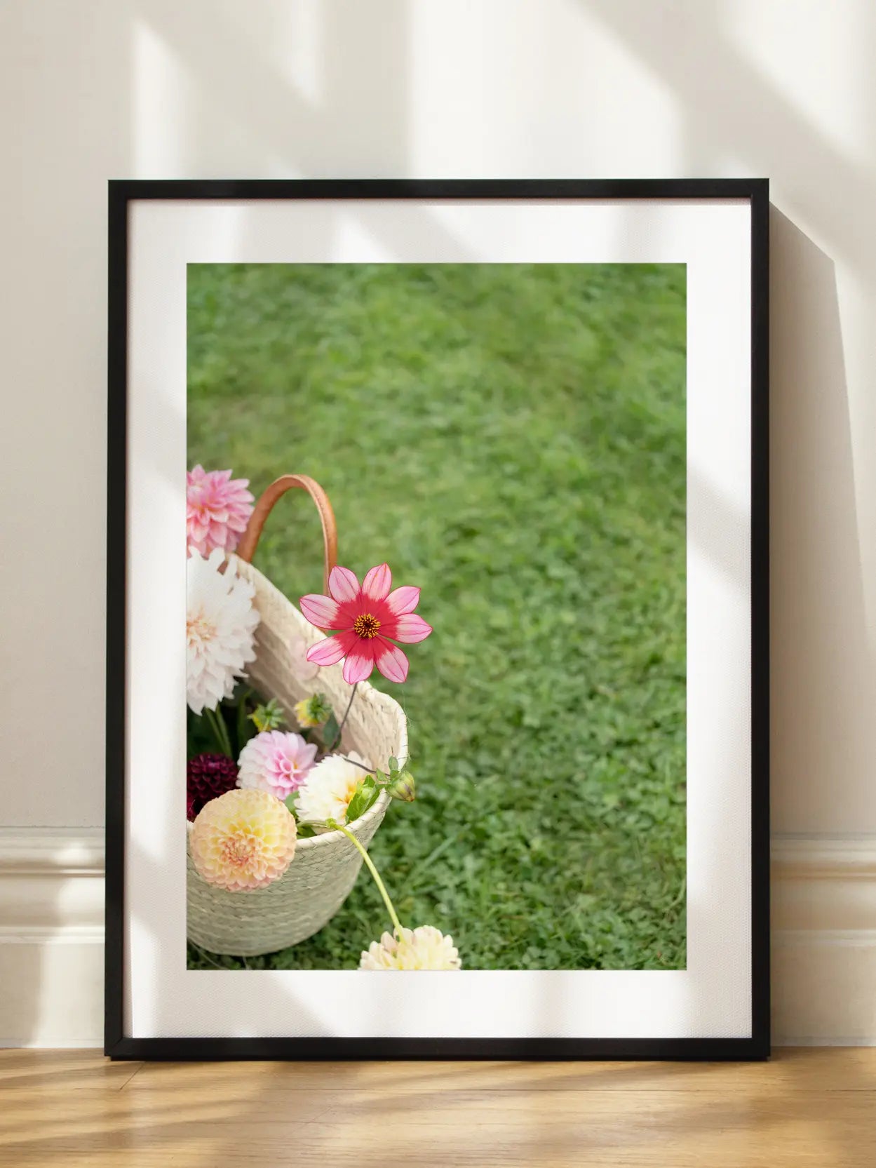 Basket Of Dahlias On Grass Poster