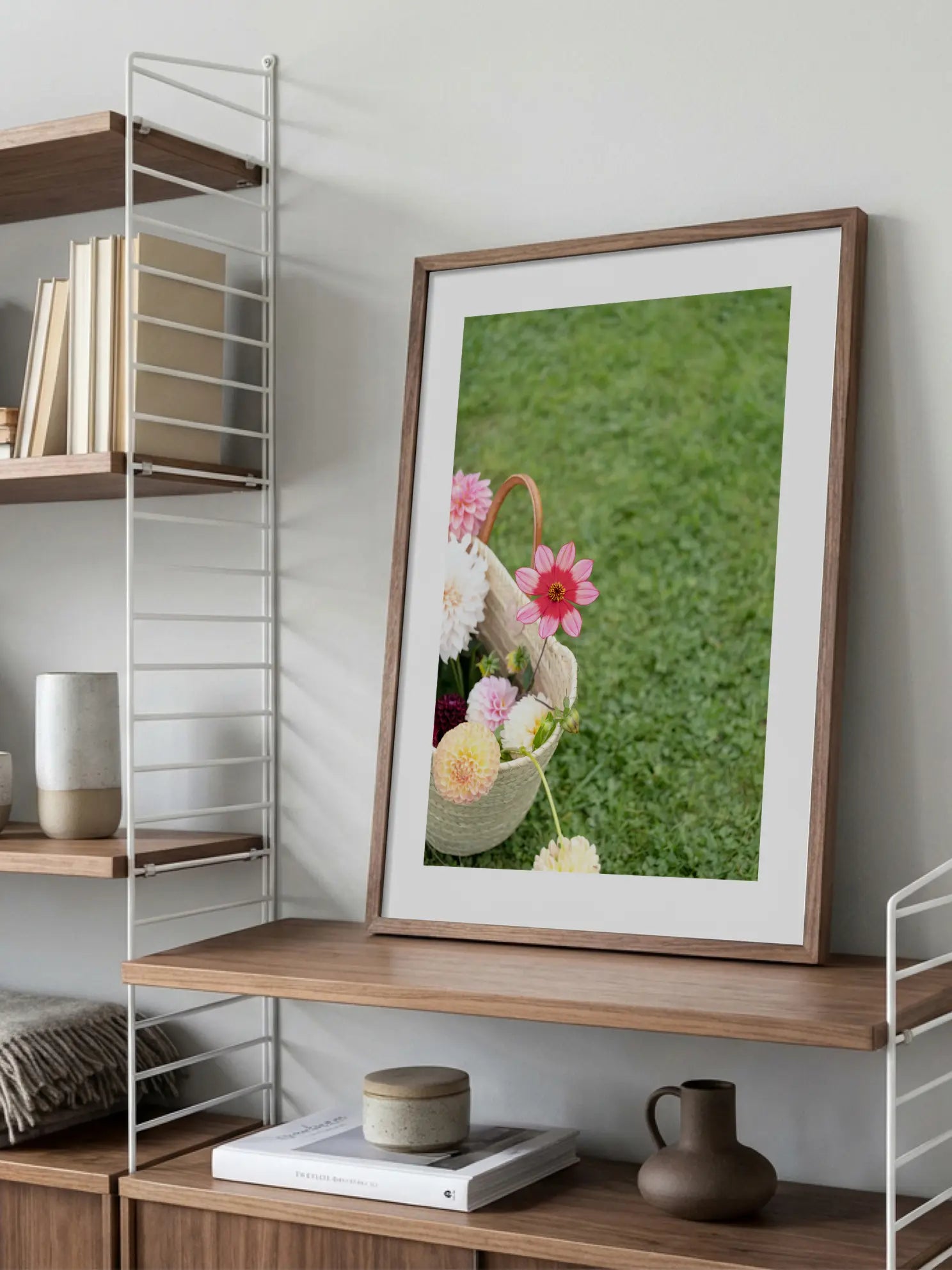 Basket Of Dahlias On Grass Poster