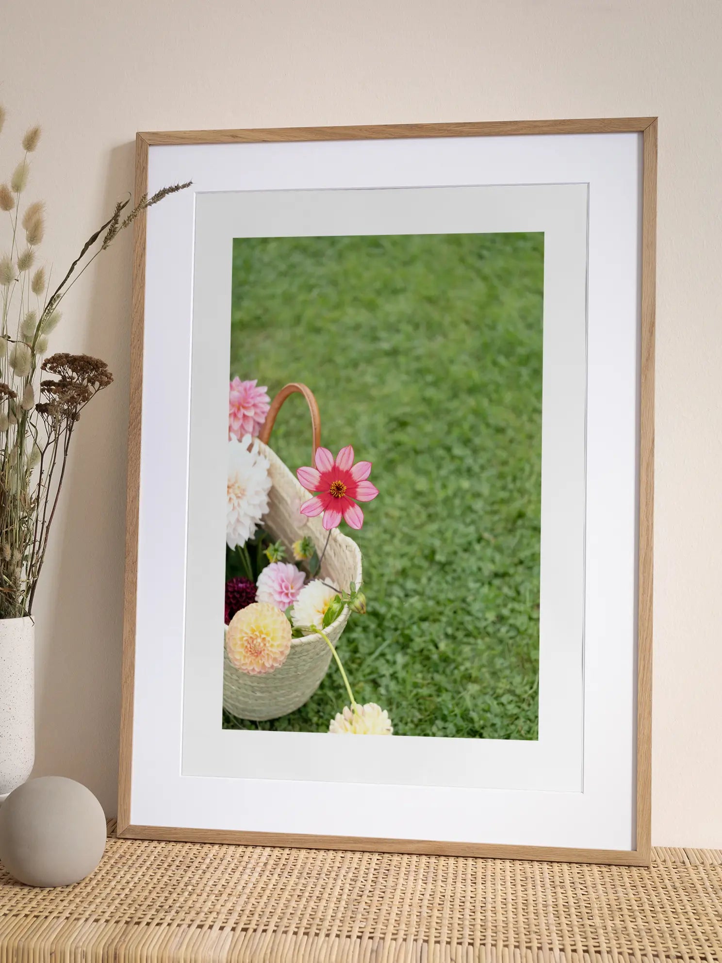 Basket Of Dahlias On Grass Poster
