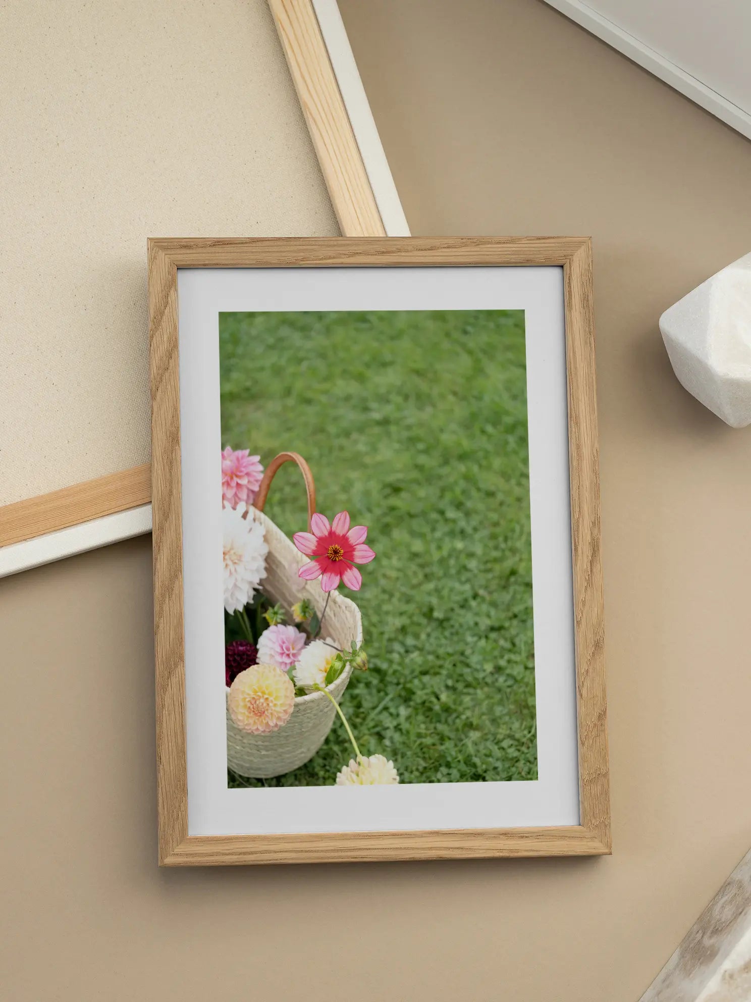 Basket Of Dahlias On Grass Poster