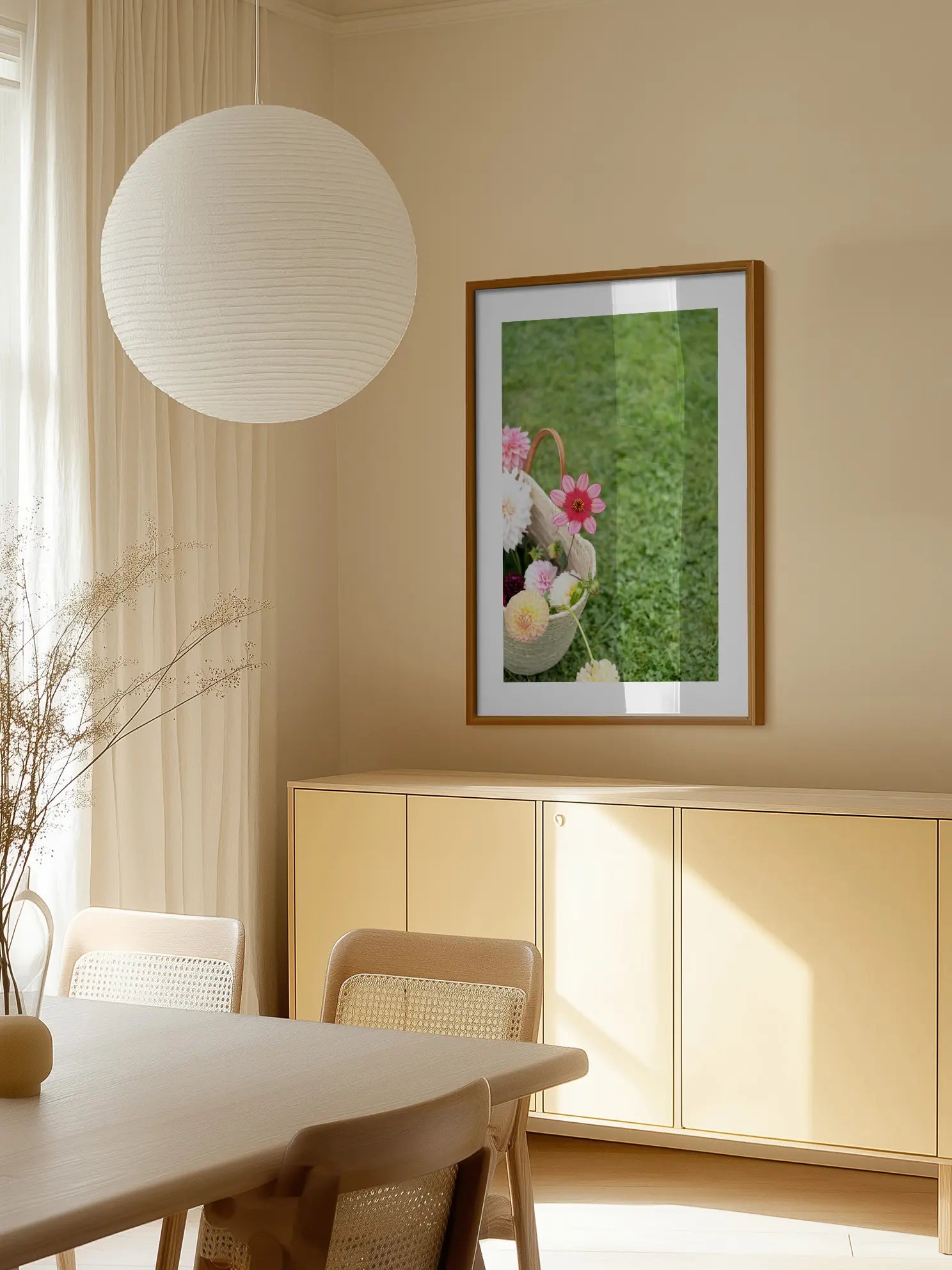 Basket Of Dahlias On Grass Poster