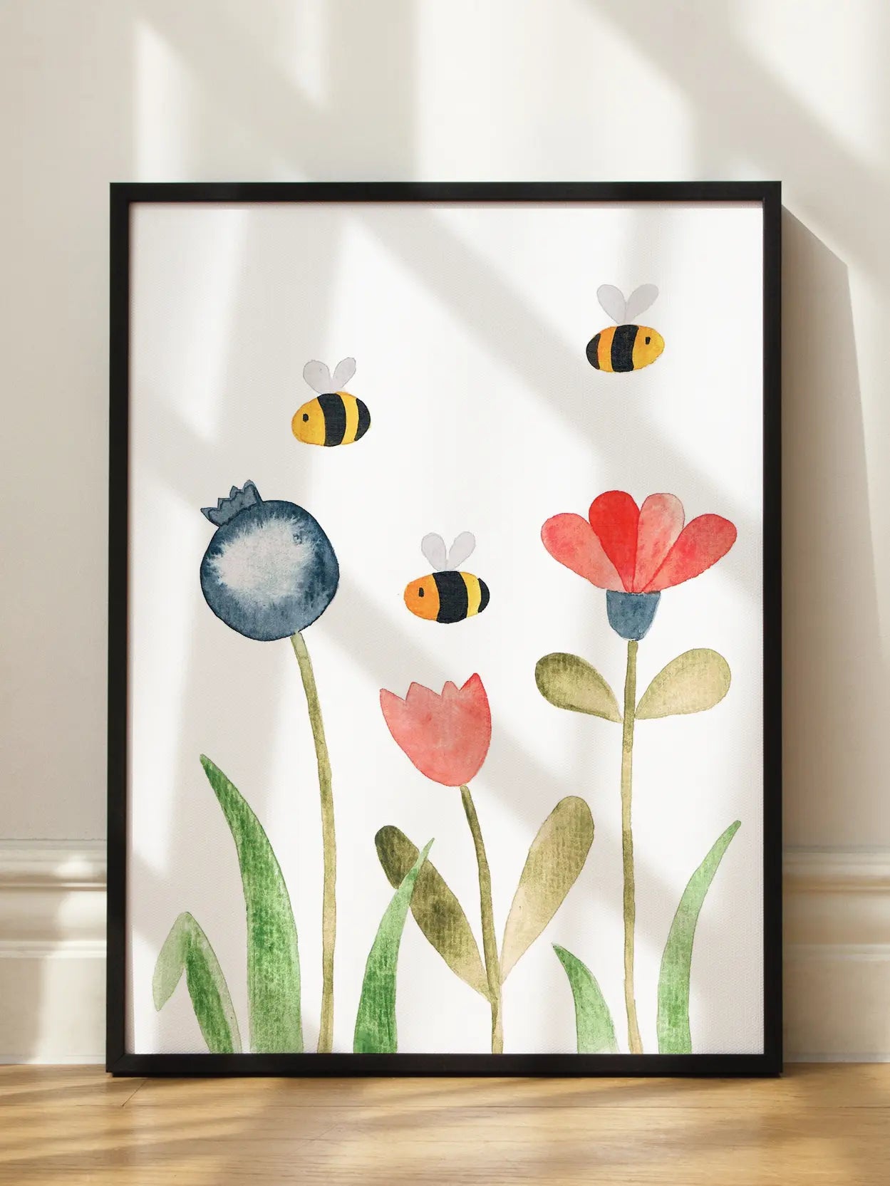 Flowers Bees Illustration Poster