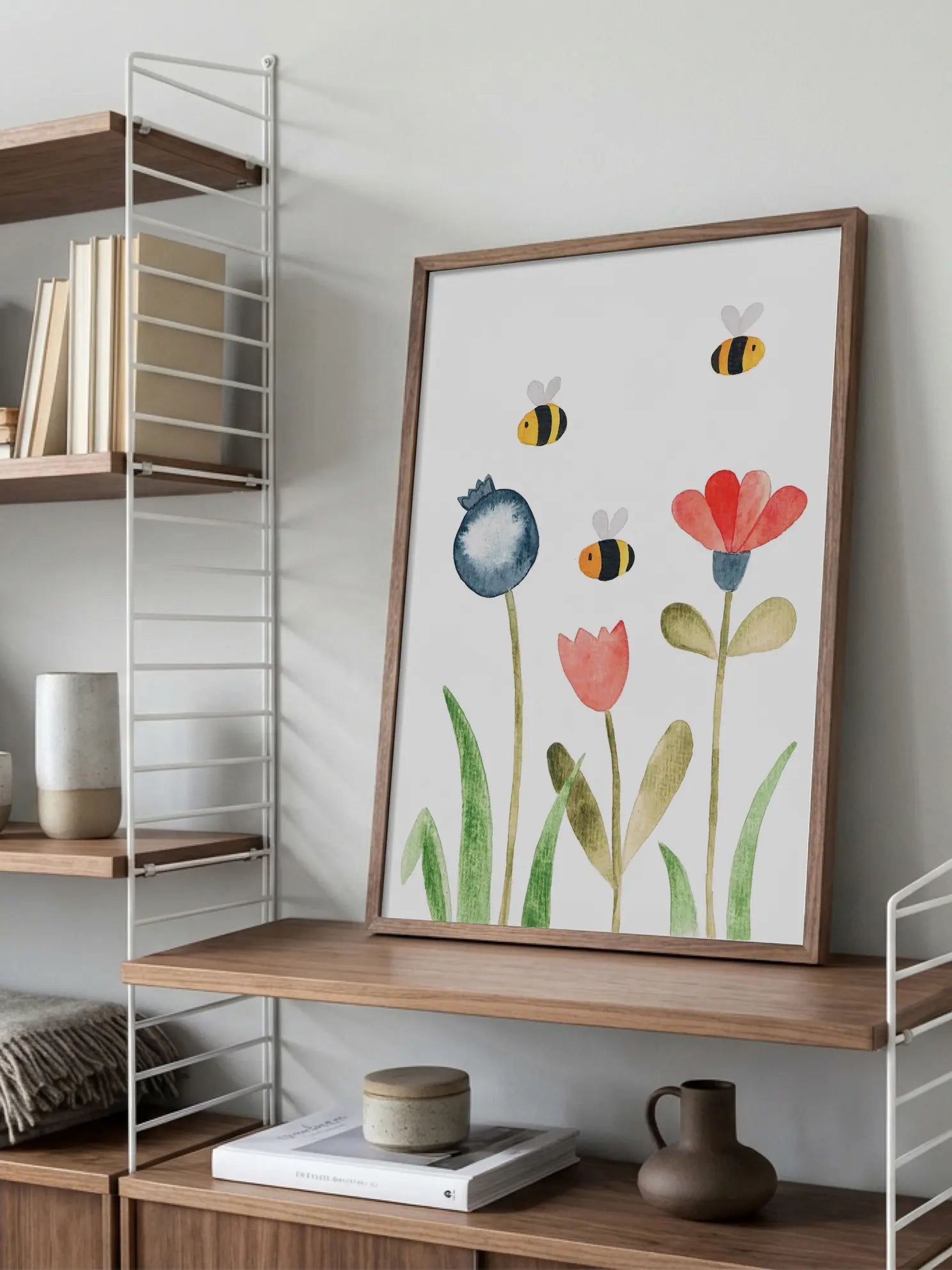 Flowers Bees Illustration Poster