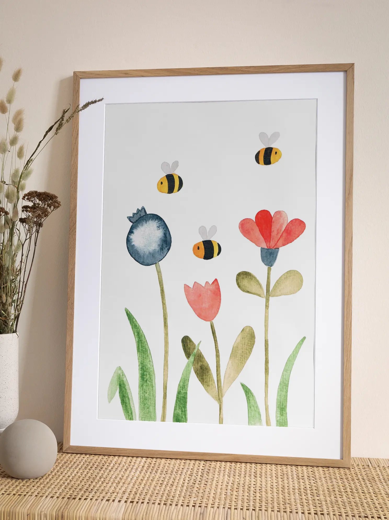 Flowers Bees Illustration Poster