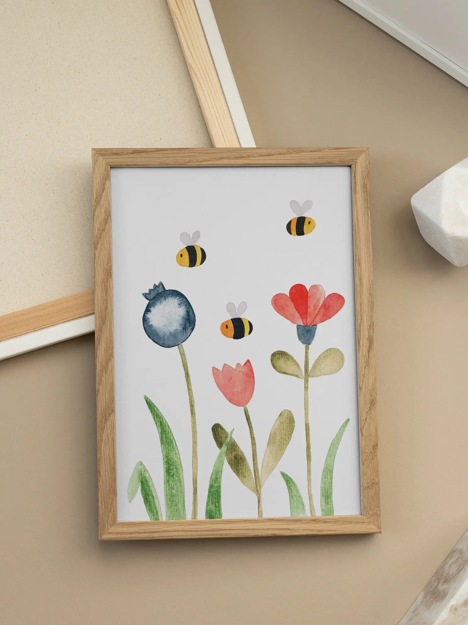 Flowers Bees Illustration Poster