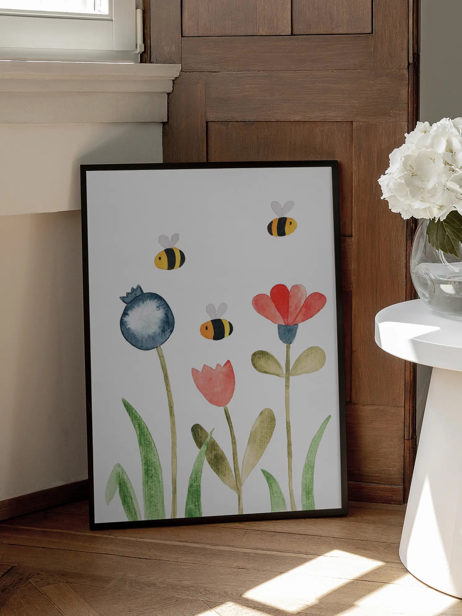 Flowers Bees Illustration Poster