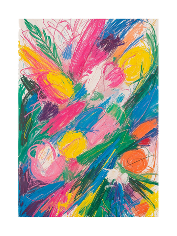 Abstraktes Kunstposter mit einem bunten Blumenstrauß in lebendigen Farben.