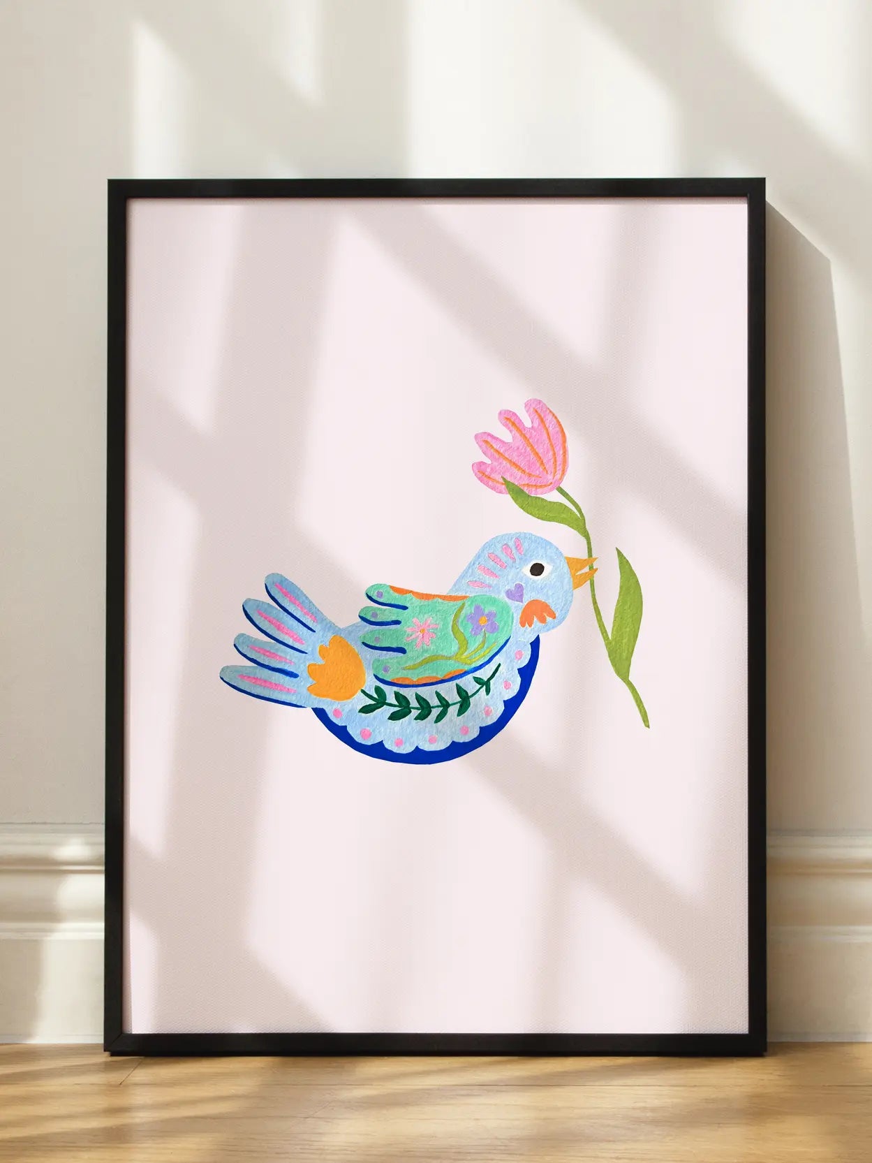 Folk Art Blue Bird With Flower