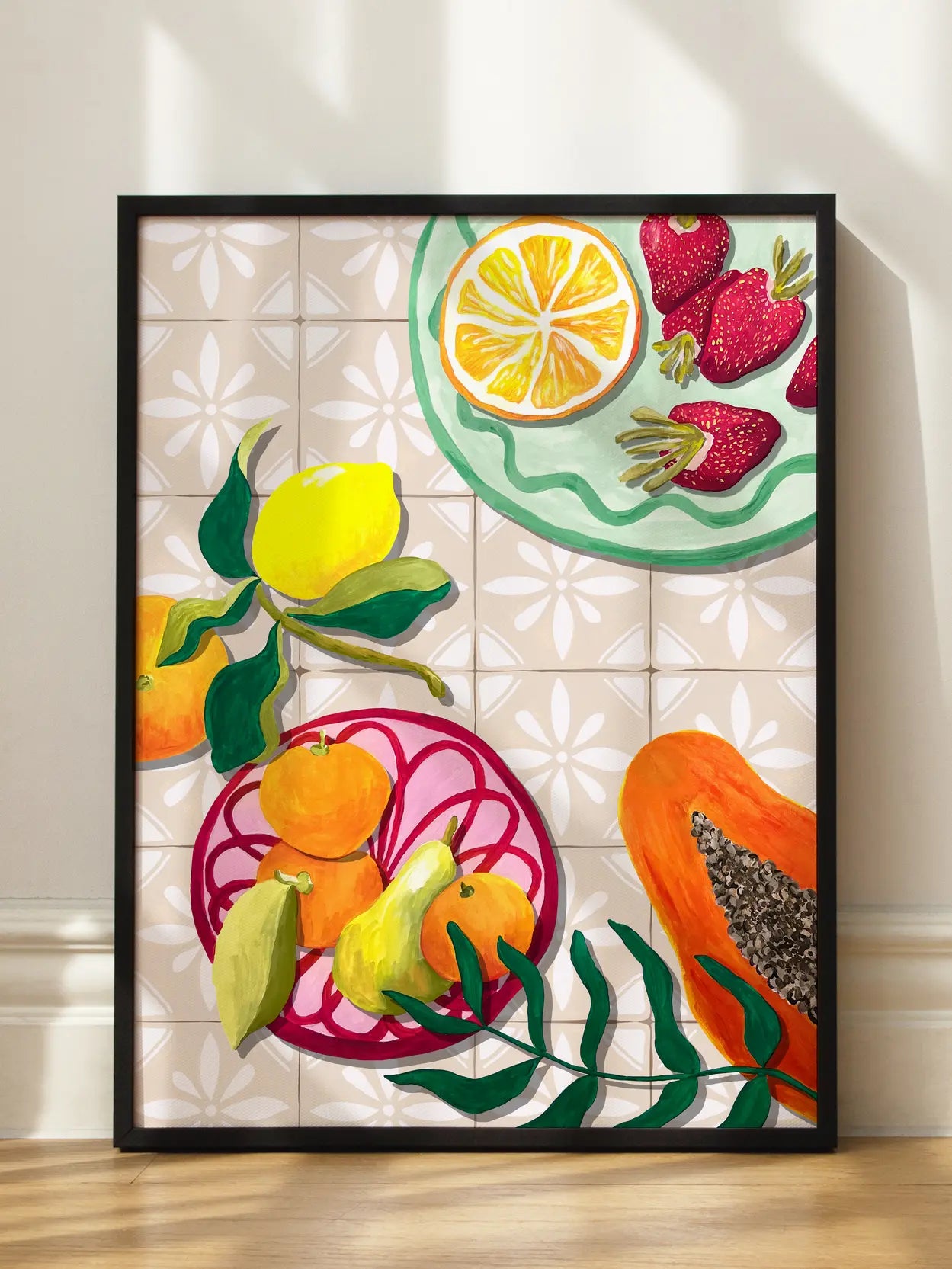 Fresh Fruit On Tiled Table