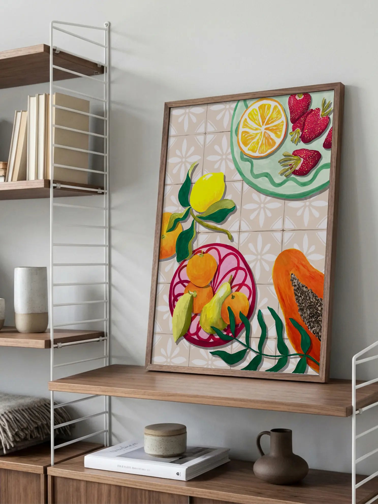 Fresh Fruit On Tiled Table Poster