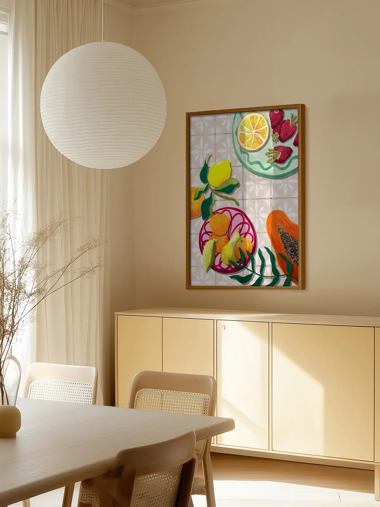 Fresh Fruit On Tiled Table Poster