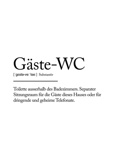 Typografieposter mit der Definition von Gäste-WC.
