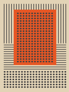 Grafische Illustration mit schwarzen Punkten und Linien auf beigem Hintergrund im Bauhaus-Stil.
